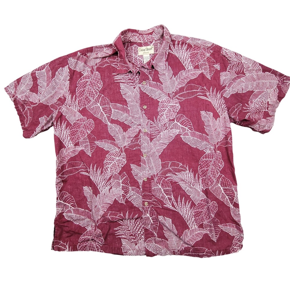 Cooke Street‎ Honolulu Mens 2XL Burgundy Tropical Banana Leaf Cotton Aloha Shirt